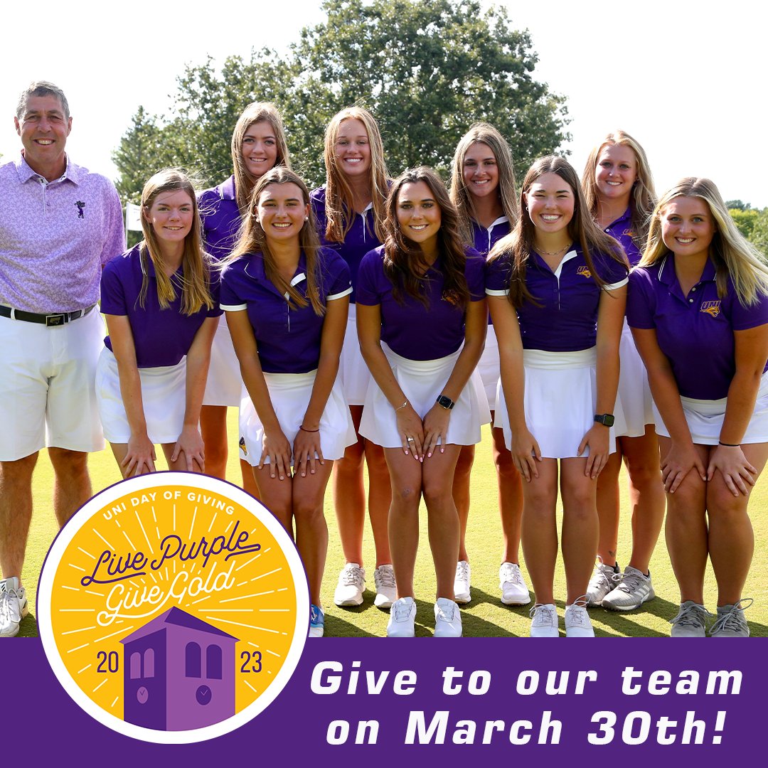 UNIAthletics's tweet photo. This team is excited for #LivePurpleGiveGold on Thursday! You can make a gift directly to UNI Women's Golf with the link below 👇 

🔗: https://t.co/qvlKLjNqh7 

#EverLoyal https://t.co/1EzhpVEQtL