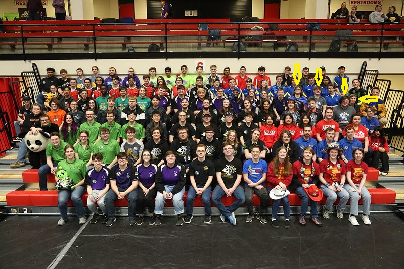 Castle6498's tweet photo. We spy Castle Robotics seniors with our little eyes in the @FIRSTINRobotics senior pic from Tippecanoe. 💙💛 #FINFAM #omgrobots #morethanrobots #castlerobotics #castleknights #CHARGEDUP #FIRSTENERGIZE @FRCTeams https://t.co/BrsQ3FfDBS