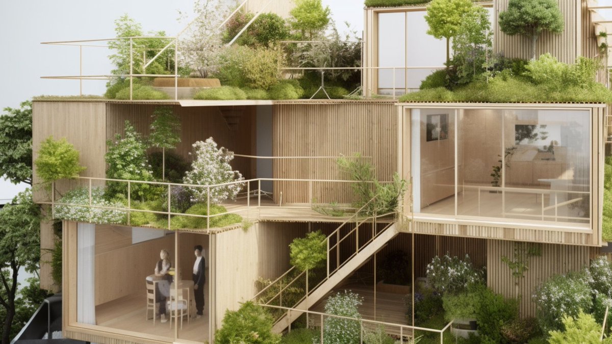 koh__dai's tweet photo. ChatGPTと画像生成にPOLUSデザインコンペの案を全部お任せで作らせてみました。「Vertical Forest House」という案です。過程と案の詳細をスレにまとめます。（続く） https://t.co/zzyG0NwiNZ