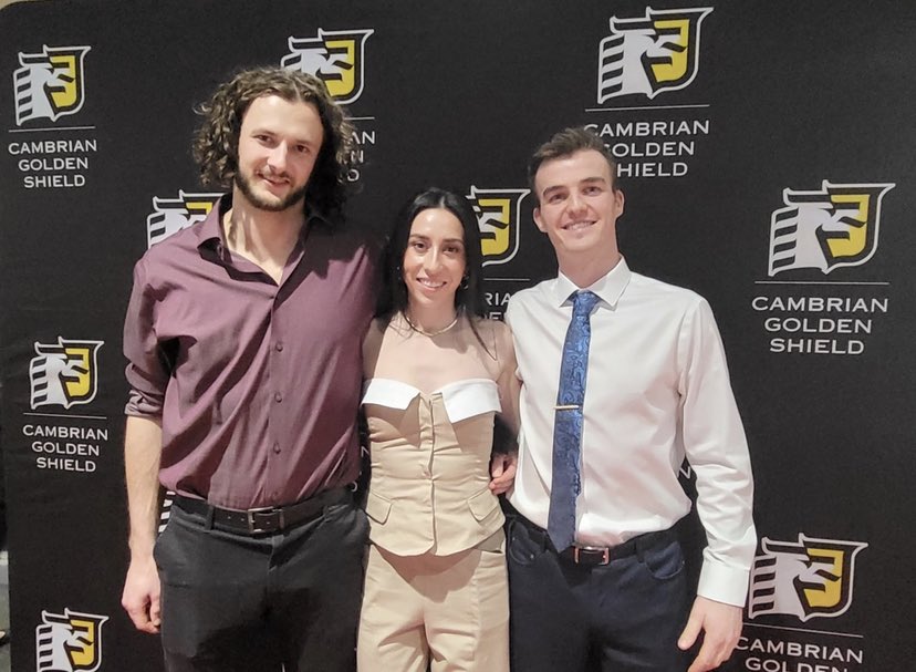 cambriancollege's tweet photo. Night full of stars! At our athletics banquet, volleyball players Sven Trodel and Jack Daley share Male Athlete of the Year, while women’s volleyball star @isabelle_rivest repeats as Female Athlete of the Year. Congrats to all our athletes! #CambrianAthletics #GoldenShield #OCAA https://t.co/53UaXKHCV9