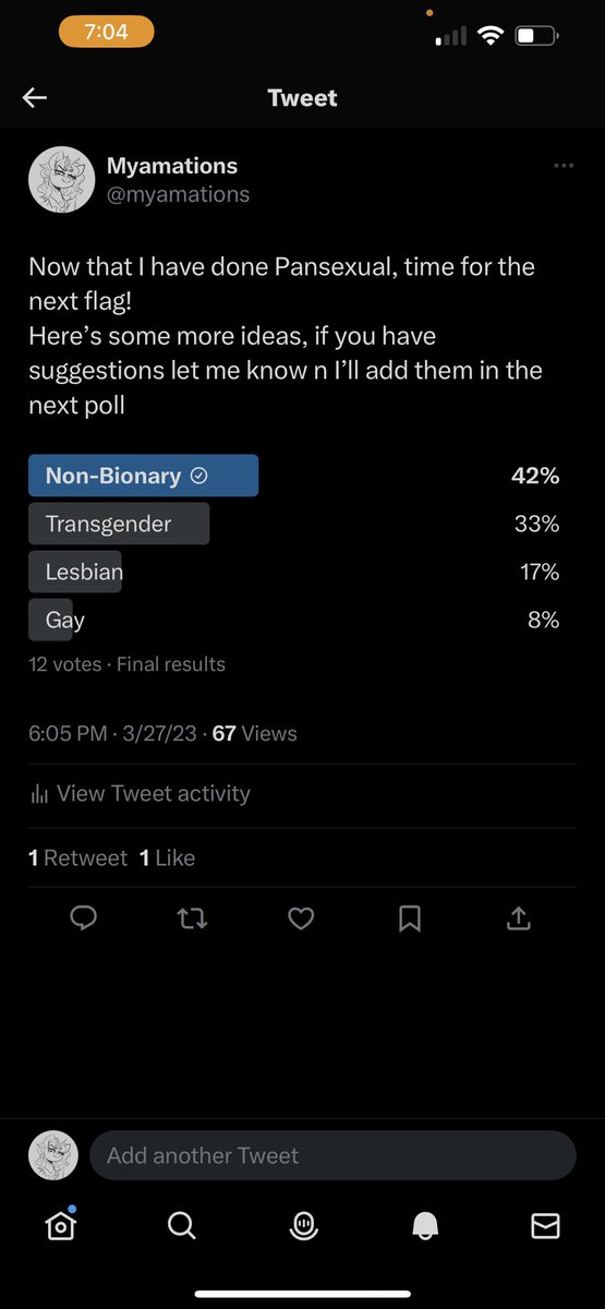 myamations's tweet photo. Non-Binary seems to be tonight’s winner! Wooooo
I’ll start getting the sketches done n keep everyone updated on the results https://t.co/feZLmm2PIX