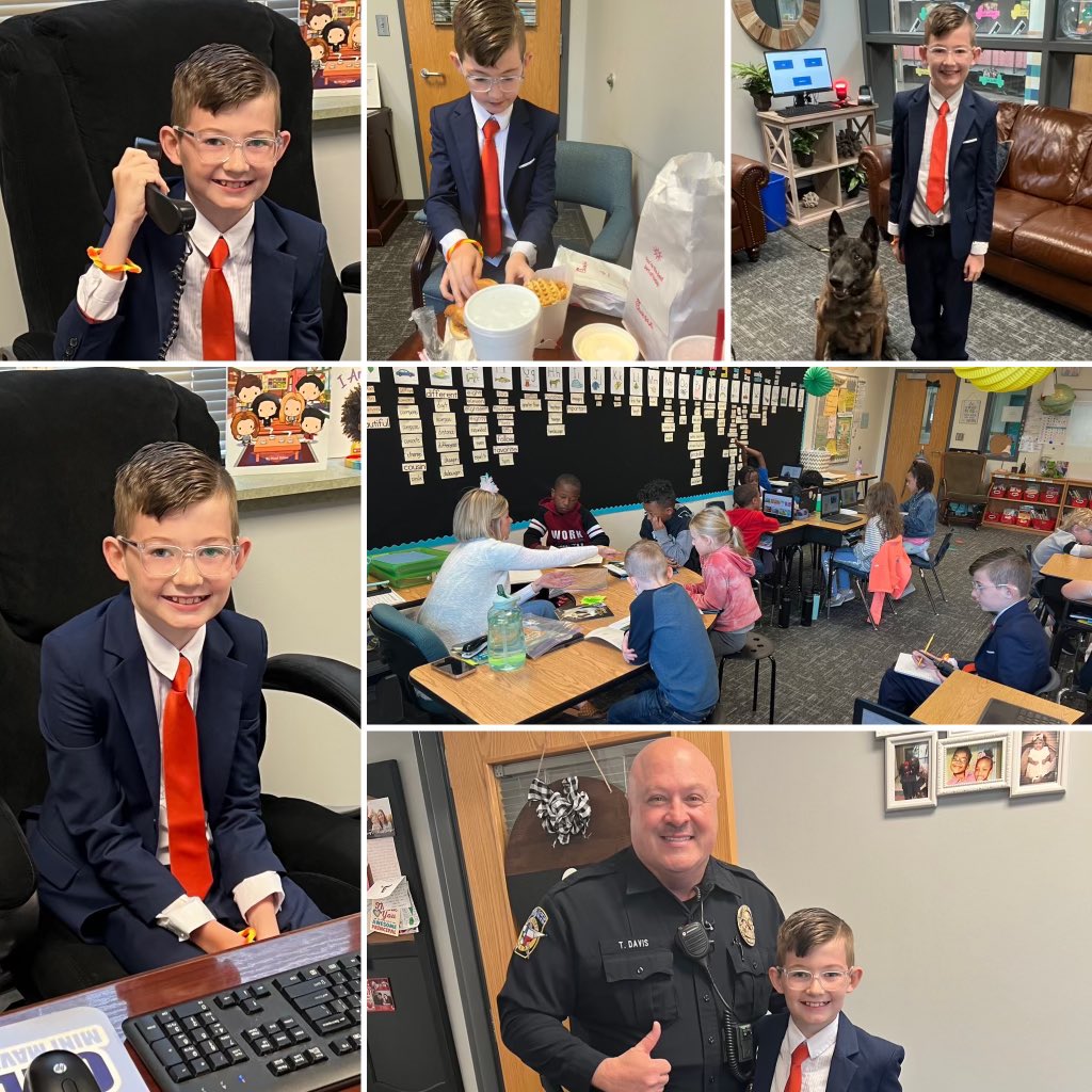 Principal of the Day!! Not only was he dressed for the role, but he engaged w/Ss and even sat in on walkthroughs!! Principal Springer rocked it out today!! #FutureAdministrator #OgleElemPTA #OgleElem 😁👏🏽👏🏽❤️