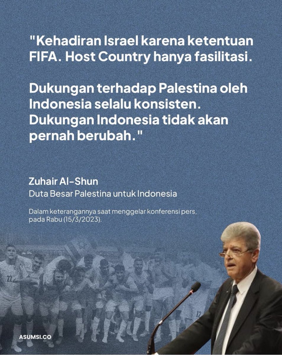 Keongs88's tweet photo. Jangan campuradukkan politik dan olahraga, 
Dukungan Indonesia kepada Palestina selalu konsisten.

Mari sukseskan Indonesia sebagai tuan rumah Piala Dunia U20.

#bolapemersatubangsa https://t.co/gySZ9M24RK