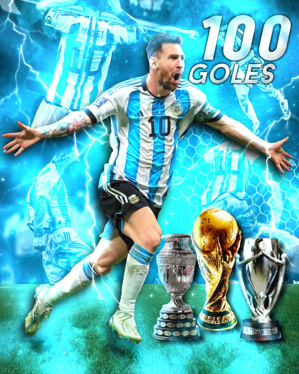 messi_gfx's tweet photo. Diseño de Messi 100 Goles
 
 En este día 28 de marzo del 2023 el G.O.A.T. Lionel Andrés Messi llegó a los 100 goles con la Selección Argentina en el Estadío Único Madre de Ciudades

Se agradece RT y MG https://t.co/CzD10Cpnay