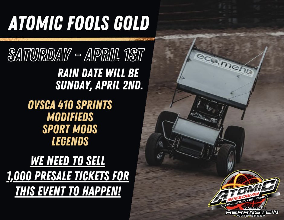 AtomicSpeedway's tweet photo. With the cancellation of our two day Big Block Modified event we are going to give presale tickets one more shot.

To purchase presale tickets visit: https://t.co/5ZjRS7AVJd

Please head over to our Facebook page for full details on this event. https://t.co/mBNbTkSNSG