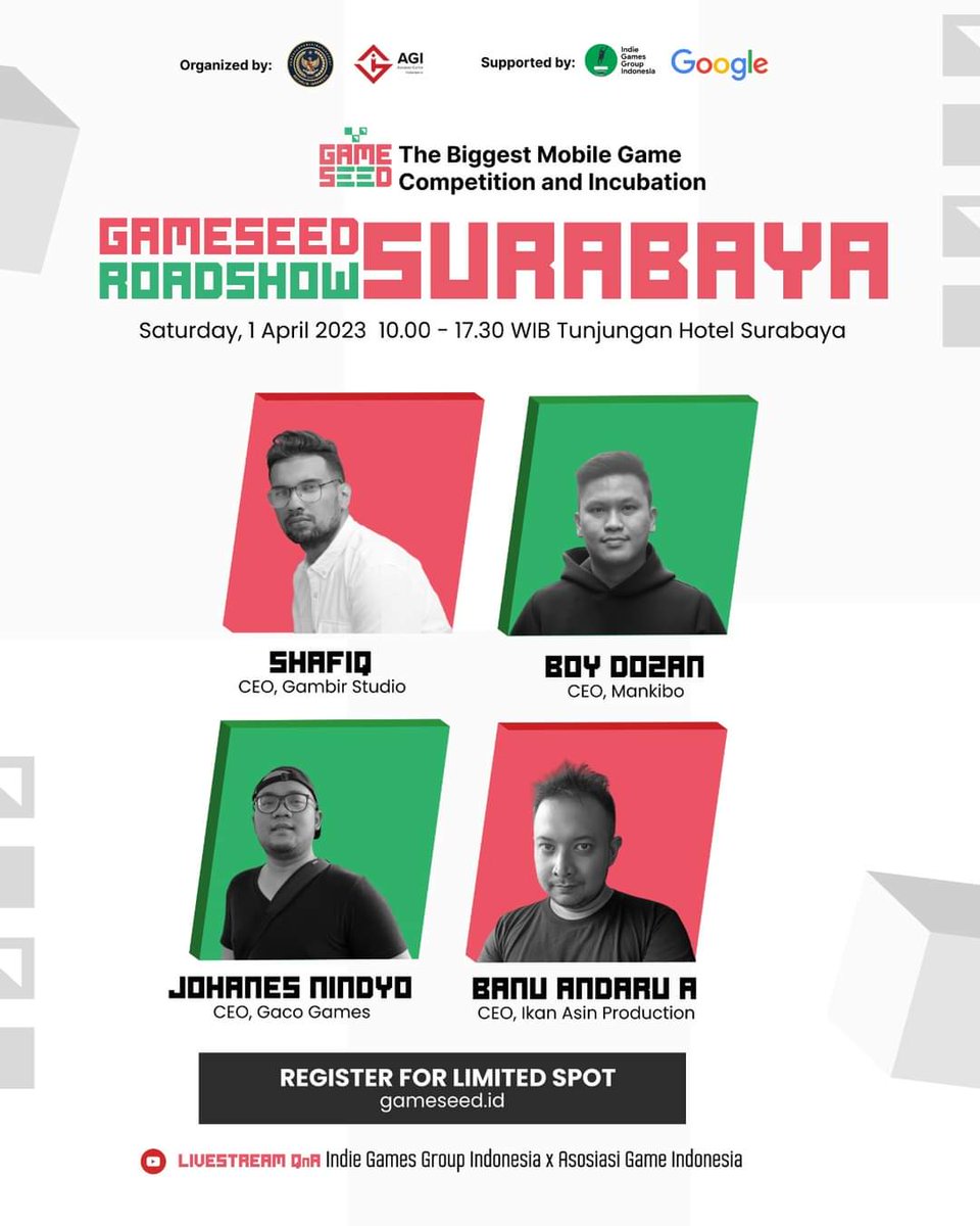 boydozan's tweet photo. Happy to be back at my hometown and sharing there, see you surabaya
@asosiasigame_id #gameseed #iggi #agi #gameindonesia https://t.co/j1KCB2v8HQ