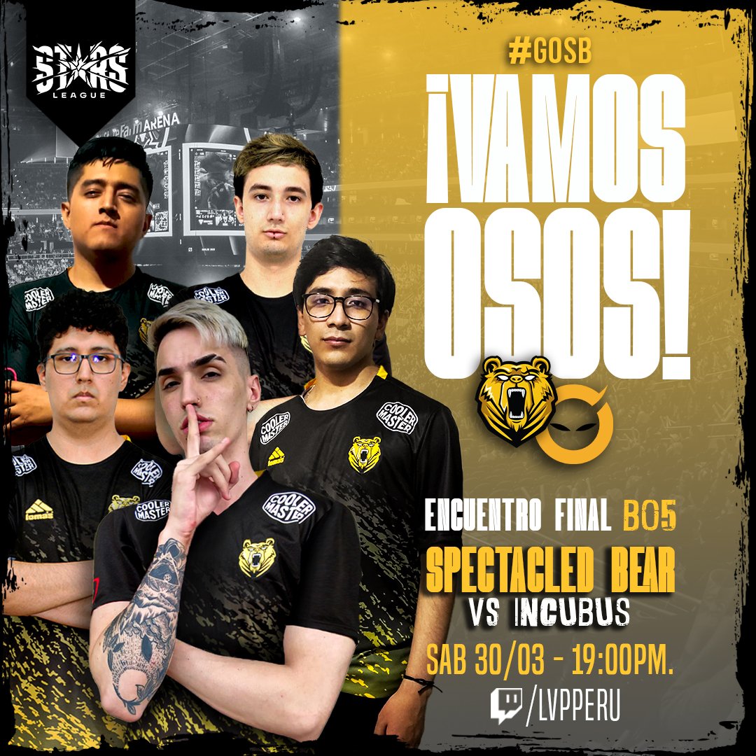 GoBears_Oficial's tweet photo. #StarsLeague

¡Este jueves todos somos OSOS! La última gran final de la @LVPperu esta cada día más cerca y nosotros nos preparamos para ganarla 💪!

⏰19:00 HRS 🇵🇪 / 21:00 HRS 🇦🇷 🇨🇱
🆚 @incubus_club 👿
 
📺 https://t.co/MmSe80JU0T

Powered by @CoolerMaster

#GOSB https://t.co/XlpdPBnd6D
