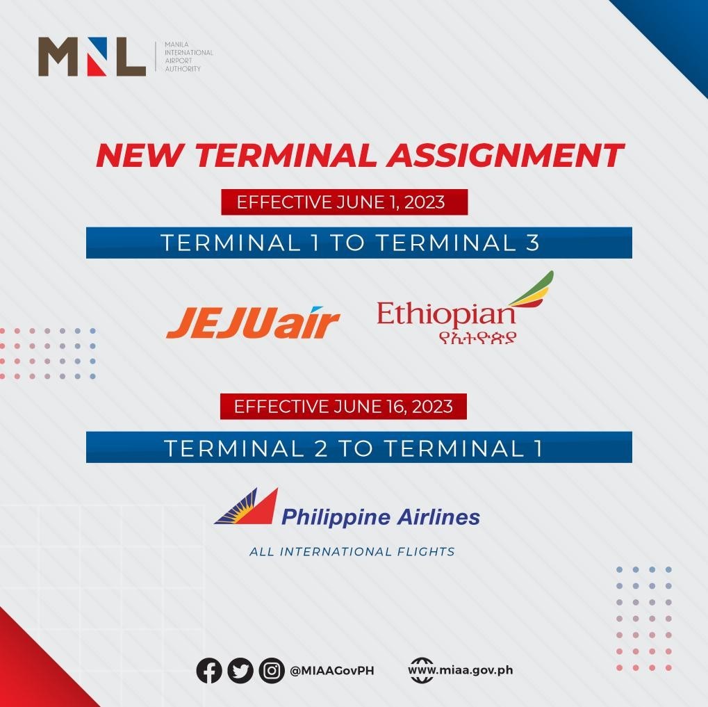 KarenVillanda's tweet photo. TINGNAN: Simula sa ika-16 ng Abril, ilang mga biyahe na ng eroplano sa NAIA ang maililipat ng mga terminal.

Ayon sa MIAA, unti-unti ang paglipat ng mga biyahe hanggang Hulyo upang hindi mabigla ang mga pasahero.
(1/2) https://t.co/ijJSop0j2O