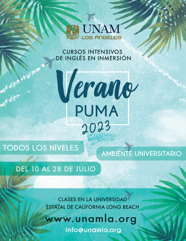 UNAM_LosAngeles's tweet photo. 📣 🙋🏻¡VERANO PUMA 2023 Llegó! 🙋🏻♂️ 🙌
Consulta las bases en:
https://t.co/6Os1MzuxCi
#UNAM #UNAMLA #UNAMInternacional #SomosUNAM #VeranoPuma2023 #LosAngeles #cursosdeingles https://t.co/Z1c1Wo7r2i