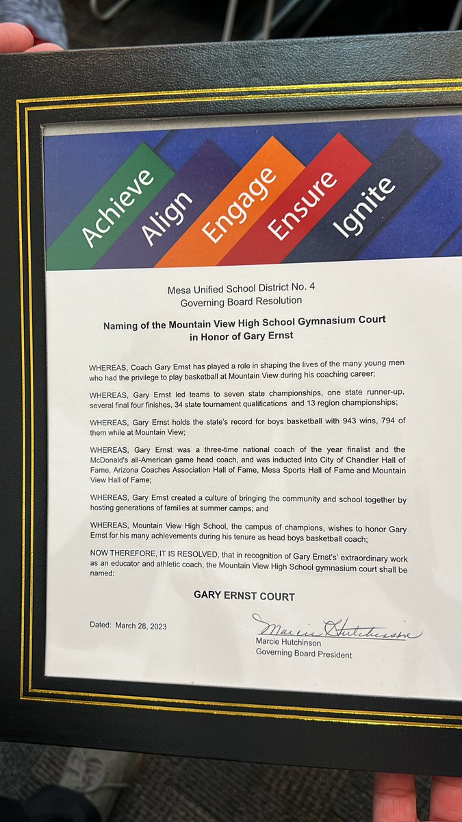 MV Toros Athletics (@mvtoros_ad) on Twitter photo Breaking and exciting news..
The Mesa Public Schools Governing Board has unanimously accepted the resolution to rename the Mountain View Gymnasium Court the Gary Ernst Court!! Never a more deserving Coach!
<a href="/mvt_boysbball/">Mountain View Boys Basketball</a> Breaking and exciting news..
The Mesa Public Schools Governing Board has unanimously accepted the resolution to rename the Mountain View Gymnasium Court the Gary Ernst Court!! Never a more deserving Coach!
<a href="/mvt_boysbball/">Mountain View Boys Basketball</a>