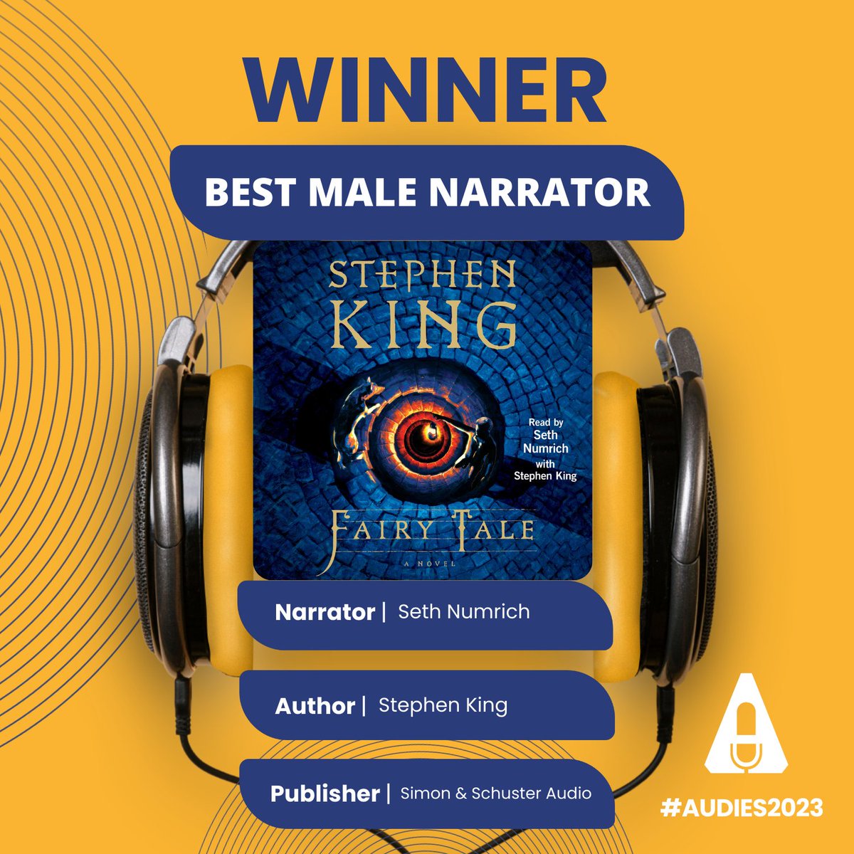 A skilled narrator can bring the story to life, creating a world of vivid characters and settings through their performance. Something @sethnumrich knows all about having just won the Audie for Best Male Narrator. Cheers!

@StephenKing @SimonAudio
#Audies2023 #loveaudiobooks