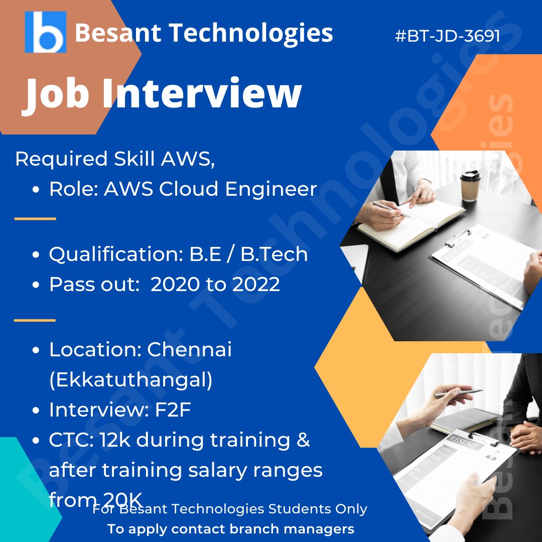 besanttech's tweet image. AWS Openings in Chennai.
#AWS #AWSJobs #FreshersOpenings #Placements #ITJobs #Cloudcomputing #Chennai