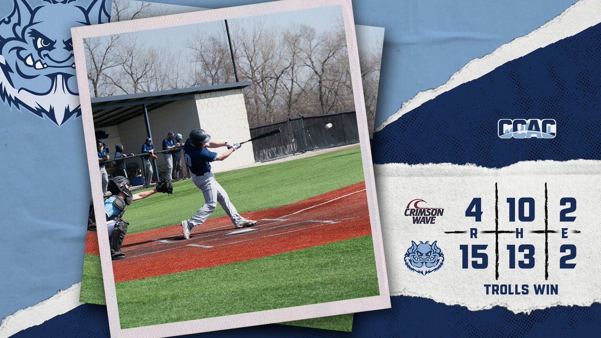 TrollsAthletics's tweet photo. FINAL: @TrollsBaseball take the series over Calumet, with two grand slams in a 15-4 run-rule victory against the Crimson Wave!

Slaats: 2-5, GS, 6 RBI
Veldman: 2-5, GS, 4 RBI
Carmody: 1-3, HR, 2 RBI, 3 R https://t.co/fj5v4Q9kA5