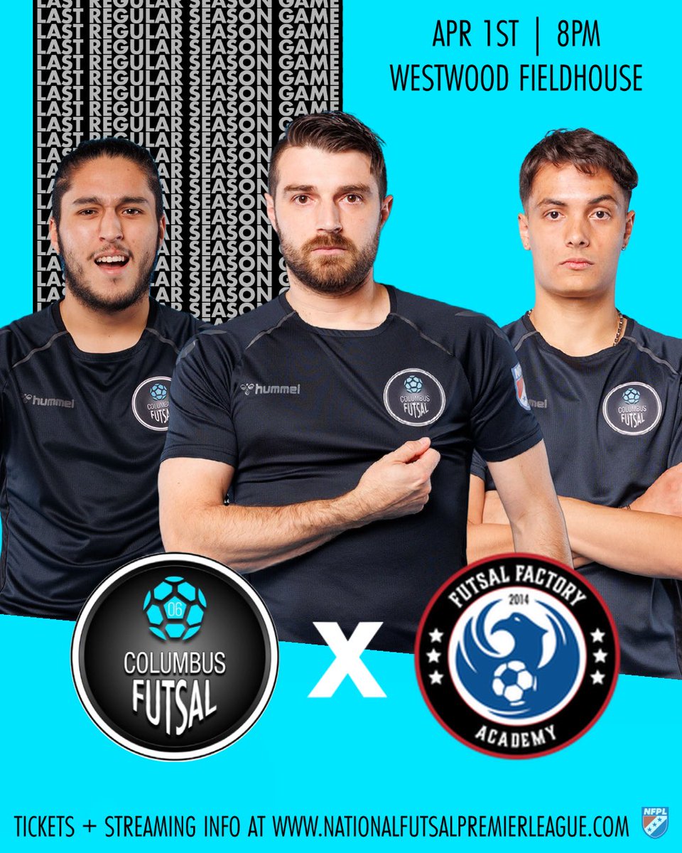 ColumbusFutsal's tweet photo. ⏰ Last home game of the regular season! Come support #ColumbusFutsal as we take on MIFFA from TTUN.
We’ve secured a playoff spot and need a win at home to host the playoff match.
Bring the noise to Westwood on Saturday 🐼🥁
🎫 https://t.co/KiUU5likZW
#CF06 #WatchNFPL https://t.co/bU3PhZRA0h