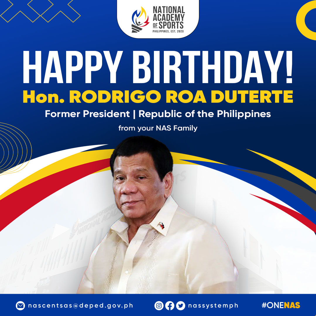nassystemph's tweet photo. Happy Birthday Former President Rodrigo Roa Duterte. 

We thank you for your service to our country. May your special day bless you with peace and good health. https://t.co/eu73hCrgVr