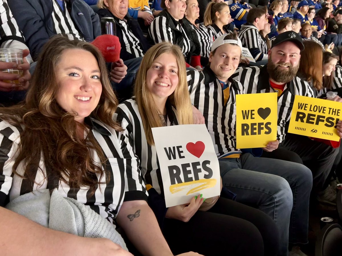 STLSportsCom's tweet photo. Ref Appreciation Night at the @StLouisBlues game! LET’S GO REFS! #RespecttheRefs #sportsmanship @MusialAwards https://t.co/st1VquAhc4
