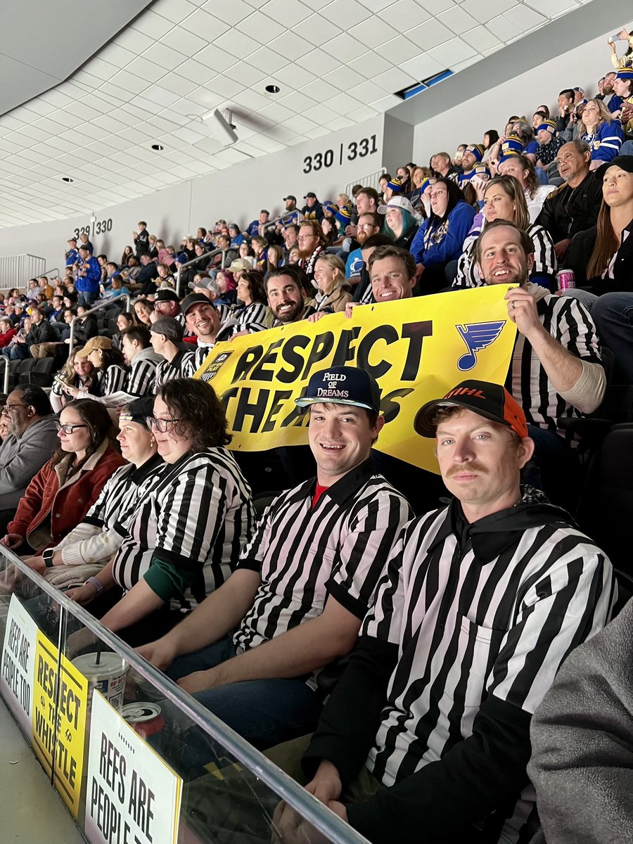 STLSportsCom's tweet photo. Ref Appreciation Night at the @StLouisBlues game! LET’S GO REFS! #RespecttheRefs #sportsmanship @MusialAwards https://t.co/st1VquAhc4