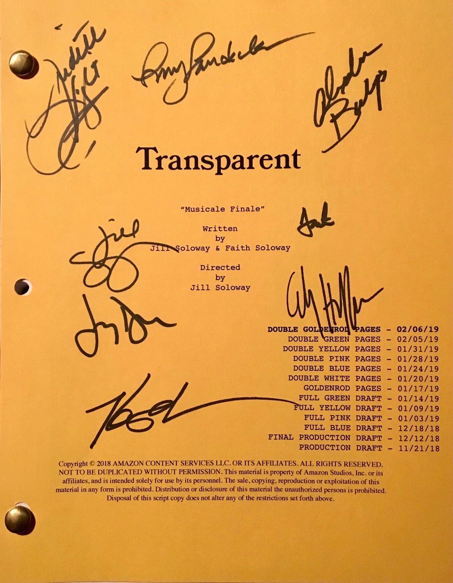 Happy Birthday to Alexandra Billings! 🎂
#HFPA @transparent_tv “Musicale Finale” script, hand-signed by Billings, Kathryn Hahn, Joey Soloway, @JudithLight, @AmyLandecker, Gaby Hoffman, @jayduplass & Faith Soloway, is from our collection.
#AlexandraBillings #TransparentTV #WHM2023
