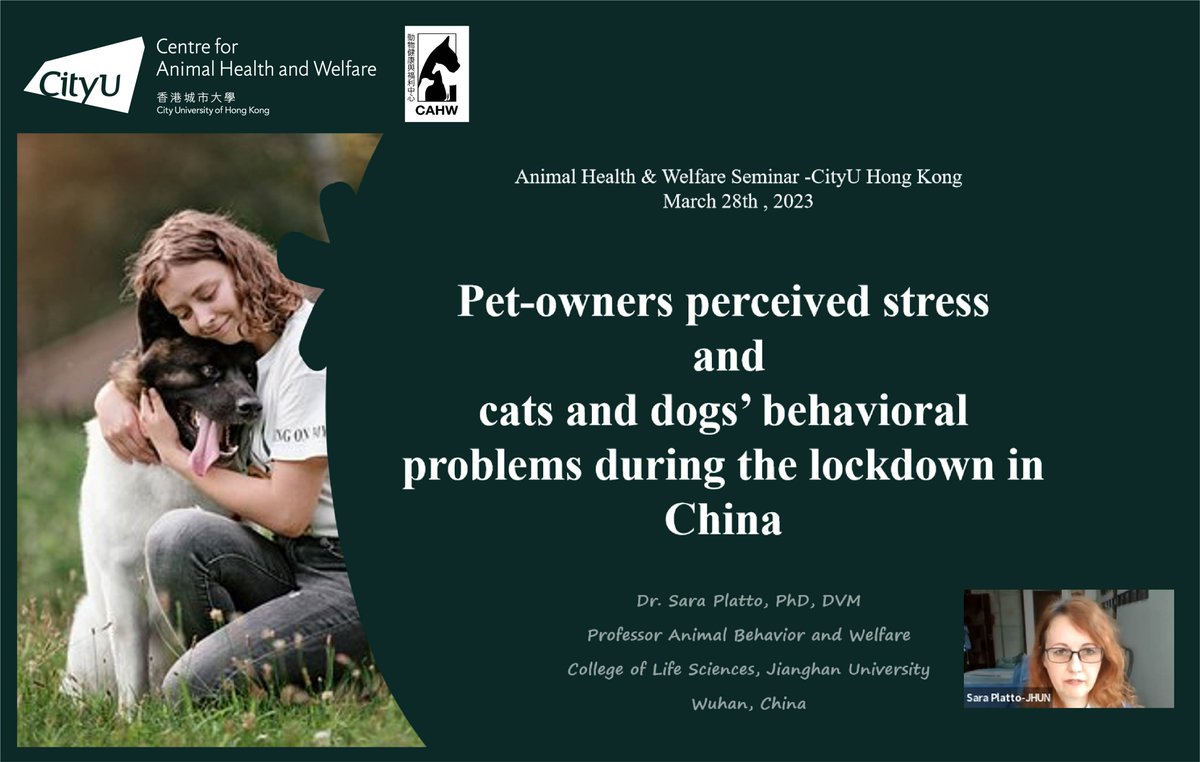 We thank Dr Sara Platto @PlattoSara for her informative presentation on #PetWelfare yesterday. Please reach out to us for recording if you couldn't join us live: centre.ahw@cityu.edu.hk.

#companionanimals #qualityoflife #onewelfare