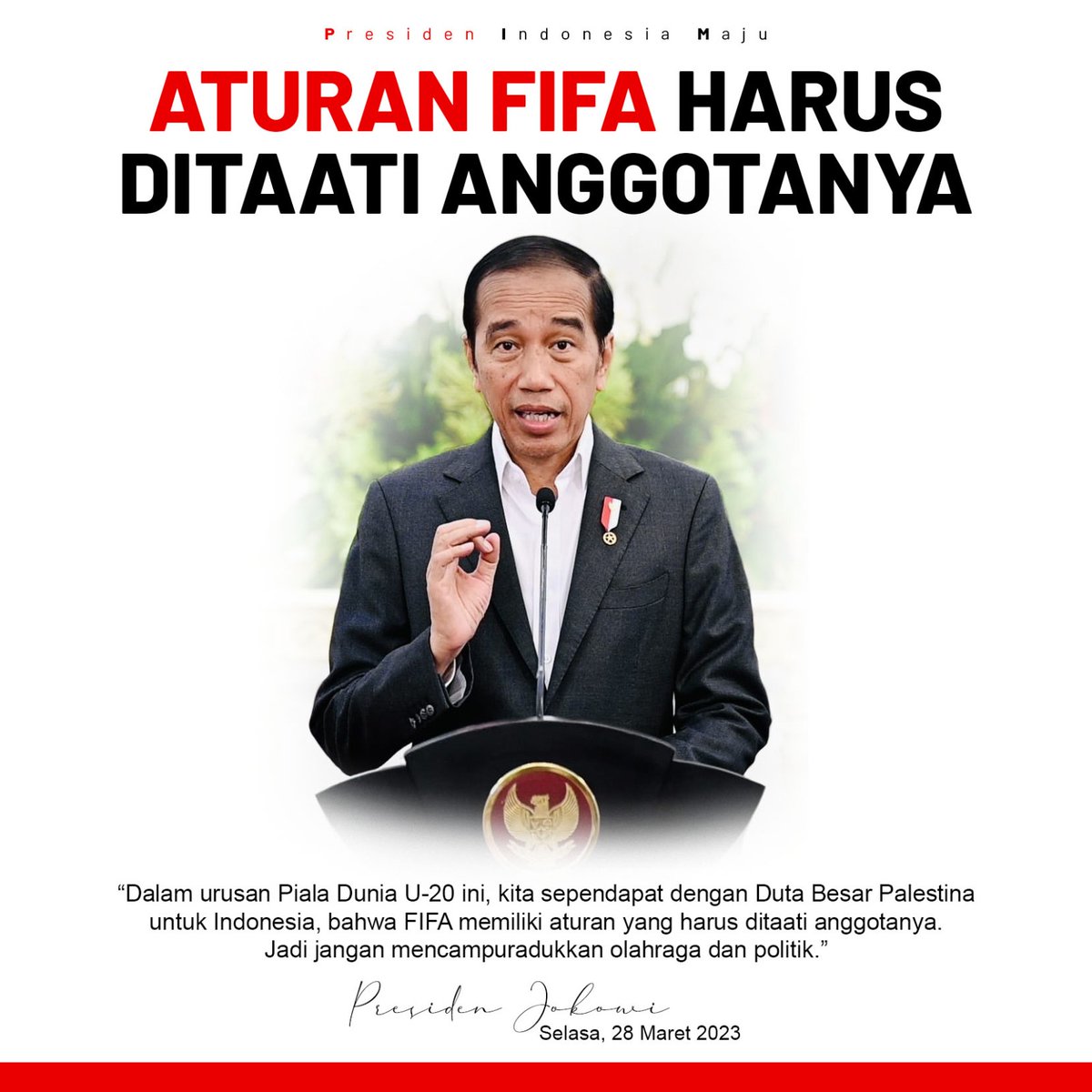 Keongs88's tweet photo. Indonesia sebagai tuan rumah Piala Dunia U20 harus mentaati aturan FIFA

Dukungan Indonesia terhadap Palestina selalu Konsisten
Ayo sukseskan Piala Dunia U20
#bolapemersatubangsa https://t.co/tO8sKj3aic