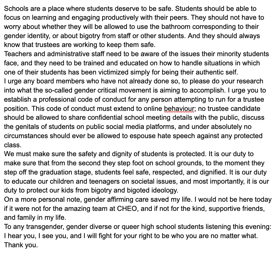 for those interested, here is my complete delegation from this evening. thank you again to all who showed up in support of trans rights and in solidarity against hate.