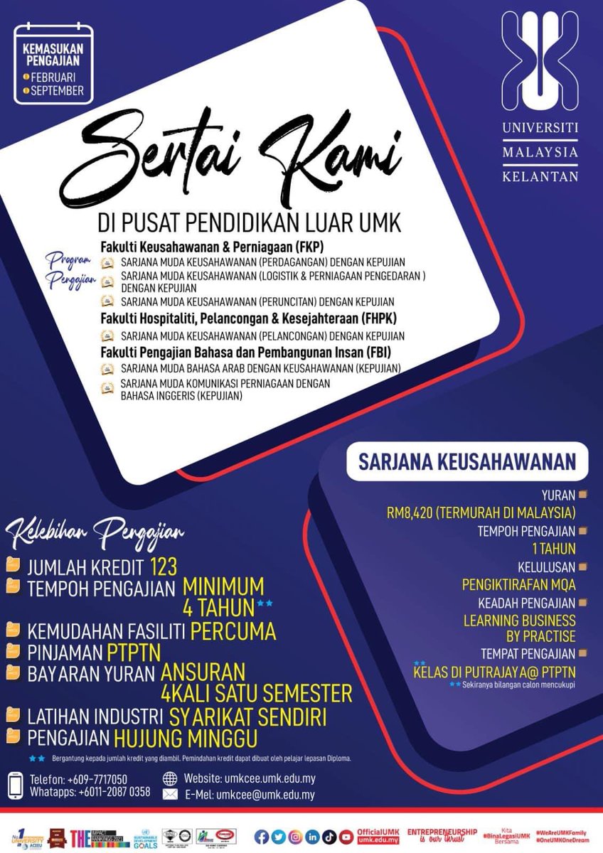 umkcee's tweet image. Jom kerja sambil belajar di Pusat Pendidikan Luar UMK (UMKCEE)

Ada 6 program kami tawarkan. 

Whatsapp kami di linktr.ee/umkcee untuk detail.
#umkcee #parttimestudy #belajarseparuhmasa