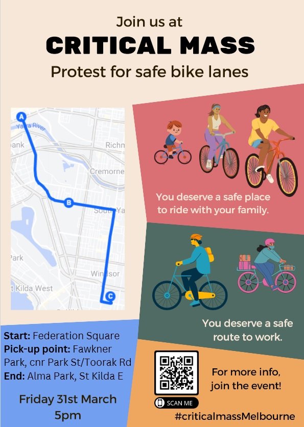 Yarra Bicycle Users Group 📻🎤🚲 (@yarrabike) on Twitter photo <a href="/allDPNes/">P-Nes</a> <a href="/wwitchofthenw/">Wicked Witch of the North West</a> <a href="/UserBicycle/">Stonnington Bicycle User Group</a> 📣 Critical Mass - Chapel Street ride at 5pm, Fed Square, Friday 31 March with halfway pick up point: 5:45pm Fawkner Park (corner Park Street/Toorak Road) and ending 6:30pm, Alma Park West
1️⃣ facebook.com/events/1576285…
2️⃣ 3cr.org.au/yarrabug/episo… <a href="/allDPNes/">P-Nes</a> <a href="/wwitchofthenw/">Wicked Witch of the North West</a> <a href="/UserBicycle/">Stonnington Bicycle User Group</a> 📣 Critical Mass - Chapel Street ride at 5pm, Fed Square, Friday 31 March with halfway pick up point: 5:45pm Fawkner Park (corner Park Street/Toorak Road) and ending 6:30pm, Alma Park West
1️⃣ facebook.com/events/1576285…
2️⃣ 3cr.org.au/yarrabug/episo…
