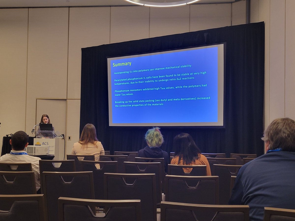RacerPolyLab's tweet photo. Racer undergrads giving great talks at #ACSSpring2023! Well done Liz, George and Pierson in the #ACSPoly undergrad session! We picked up a former MSU/Miller alumnus/VT Hokie grad student (Abby Chinn) to join our adventures. The "old PI" also gave a talk! #NSF #RacerFacultySuccess https://t.co/rOw3xOrFp4