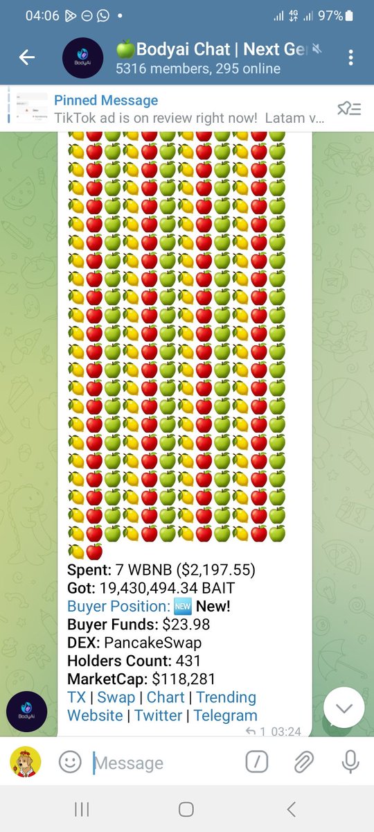 idanygee's tweet photo. #Bodyai #BAIT
Good project, will attract real investors
🥞 Pancakeswap: https://t.co/qKoKRWen0F
💠 Dextools : https://t.co/6yjEnbcSsv
🌸 Dexview: https://t.co/YdxIt9ootM https://t.co/aRYVPK3cx3