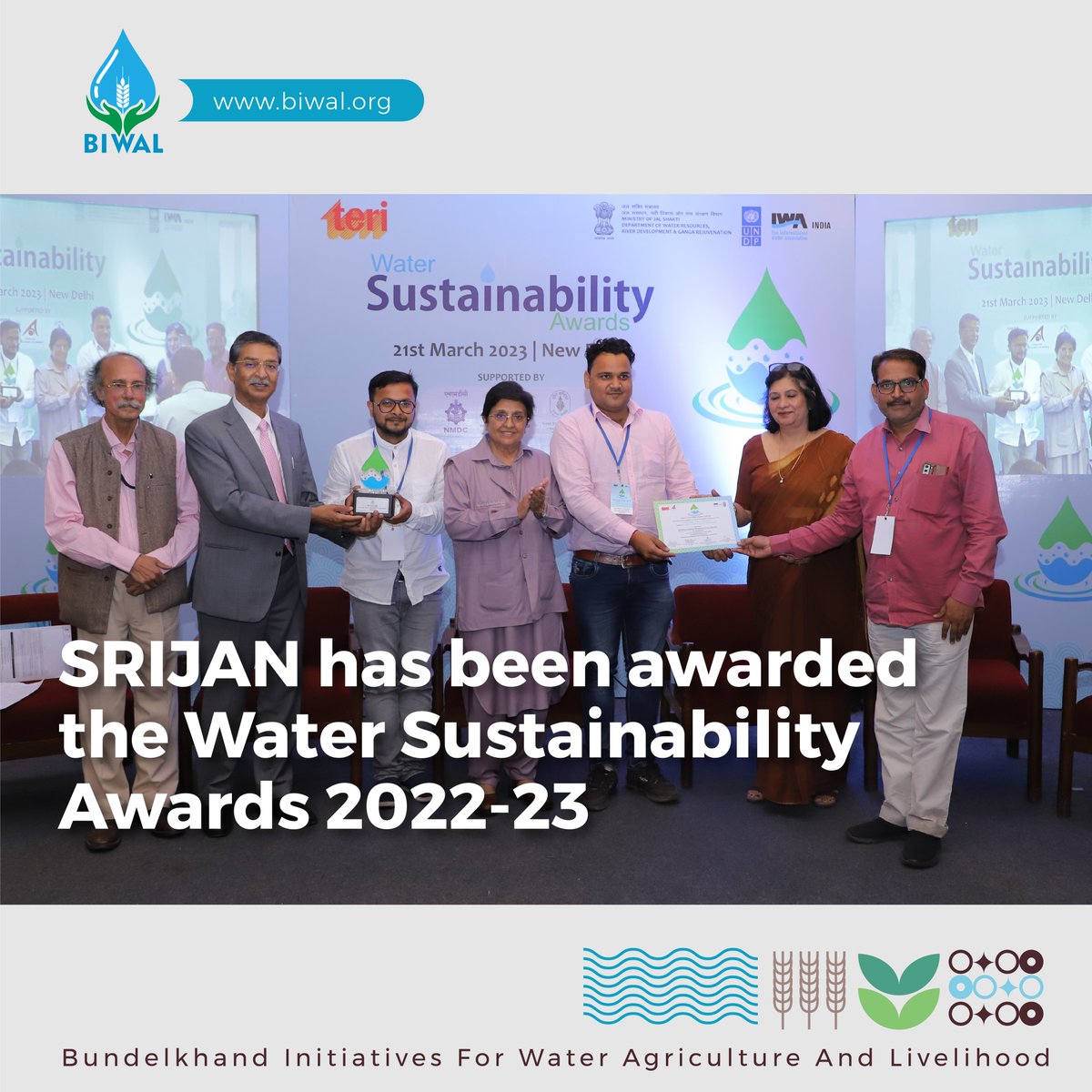 biwalprogram's tweet photo. We are pleased to announce that SRIJAN has been awarded the Water Sustainability Awards 2022-23 under the category 'Protect and Restore Community Water Resources' endorsed by the Ministry of Jal Shakti.
#waterconservation #sustainability #communityresources #JalShakti https://t.co/MgFaYh7Vul