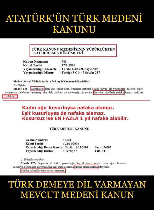 dgn_42's tweet photo. @gulbintosun #Türk Medeni Kanunu’nun 175’inci maddesinde 1988 yılına kadar 1 yıl olan #Nafaka süresi #Süresiz hale çevirerek, maalesef #Dengeyi bozmuş ve #Adil olmayan bir sonuç ortaya çıkarmıştır. Atatürk ün kanunu https://t.co/3sVFtxs5Js