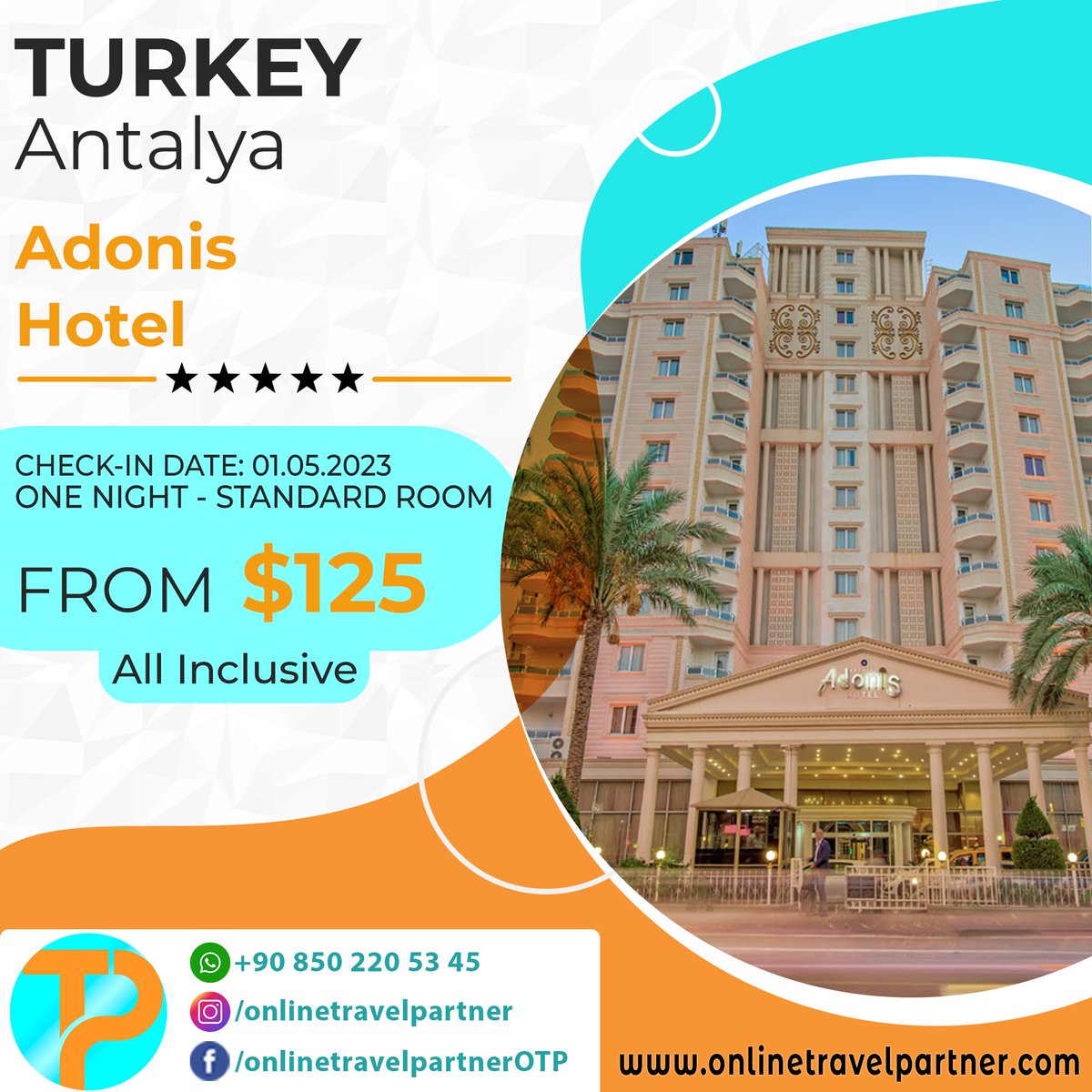Refreshing summer opportunity!

Sign up for free in our system to browse our affordable hotel options.

Call Center / WhatsApp: +90 850 220 53 45
E-Mail: info@onlinetravelpartner.com
onlinetravelpartner.com

#summer #holiday #deal #hotel #antalya #turkey #deal #opportunity #may