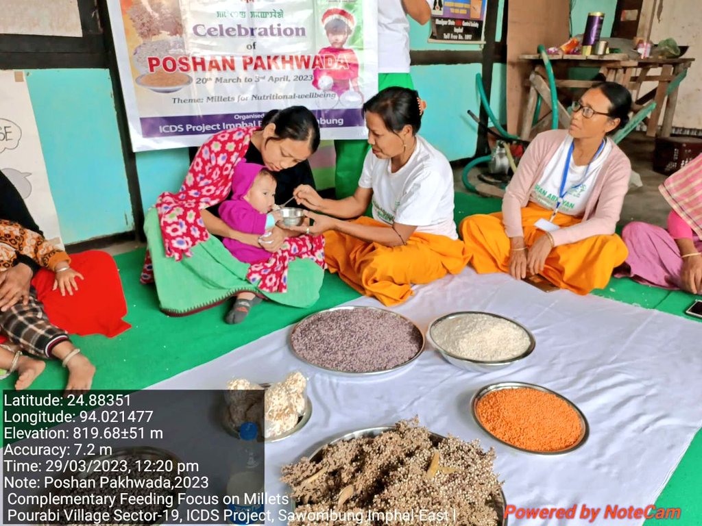 bem_hidang's tweet photo. #PoshanPakhwada2023 
#PoshanAbhiyaan
#InternationalYearOfMillets 
Awareness on Millets based Complementary feedings &amp; benefits of millets among the #ICDS Beneficiaries given by AWWs &amp; AWHs Sector 19 ICDS Project Imphal East-I #Manipur @narendramodi @MinistryWCD @POSHAN_Official https://t.co/qUltTBJ2XX