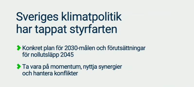 Utsläppen ökar för första gången pga politik - ny rapport från <a href="/KlimatRadet/">Klimatpolitiska rådet</a> Samtidigt är tempot högre än någonsin i näringslivet. Varför? Säkrar jobb, skapar nya jobb, säkerställer affären och stärker varumärket. Företag som inte tar klimatfrågan på allvar kommer inte överleva.