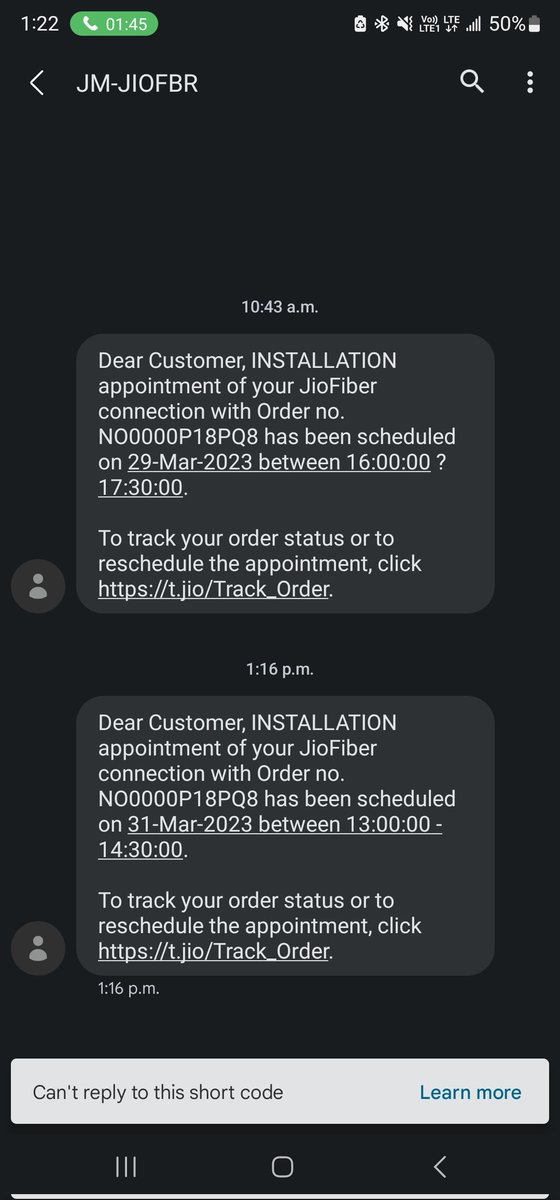 sibaditya's tweet photo. @JioCare how unprofessional is this. You are changing the installation time and date even after multiple complains. I am regreting choosing #JioFiber over @airtelindia #Airtel https://t.co/bCXxE4lvJd