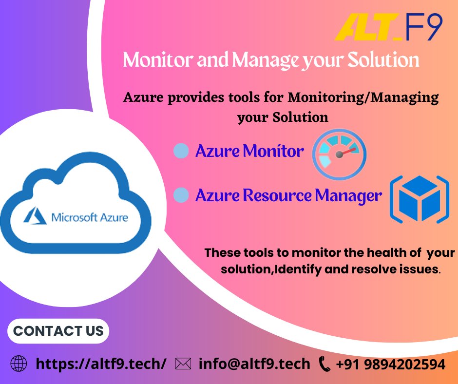 Monitor and Manage Your Solution #AzureMonitor #AzureManagement #CloudMonitoring #CloudManagement #AzureOps #ResourceMonitoring  #AzureSecurity #CostManagement #AzureAdvisor #AzurePolicy #BackupAndRecovery #BackupAndRecovery  #CloudCompliance  #Altf9 #https://altf9.tech/