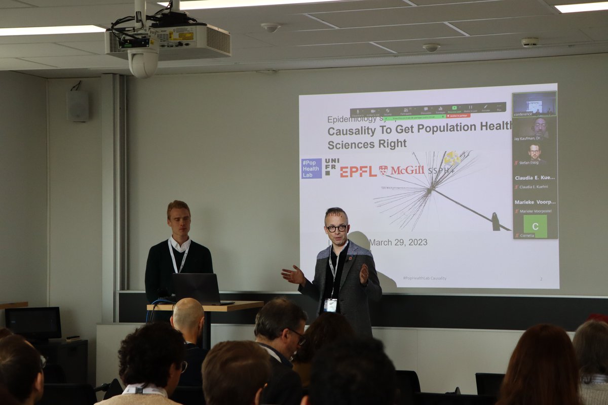 🚀Starting the Symposium #Causality to Get Population Health Science Right with a welcome by @swissepi @mats_julius (and of course a DAG 🔃) at the Bernoulli Center for Fundamental Studies @EPFL_en #PopHealthLab @SSPHplus