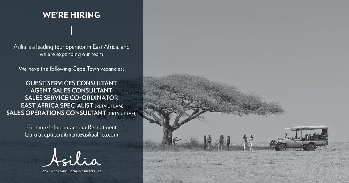 Our team is growing, and we look forward to welcoming passionate, positive, and innovative new members to the Asilia family. Visit, lnkd.in/dXnvfEpy or send an email to cptrecruitment@asiliaafrica.com