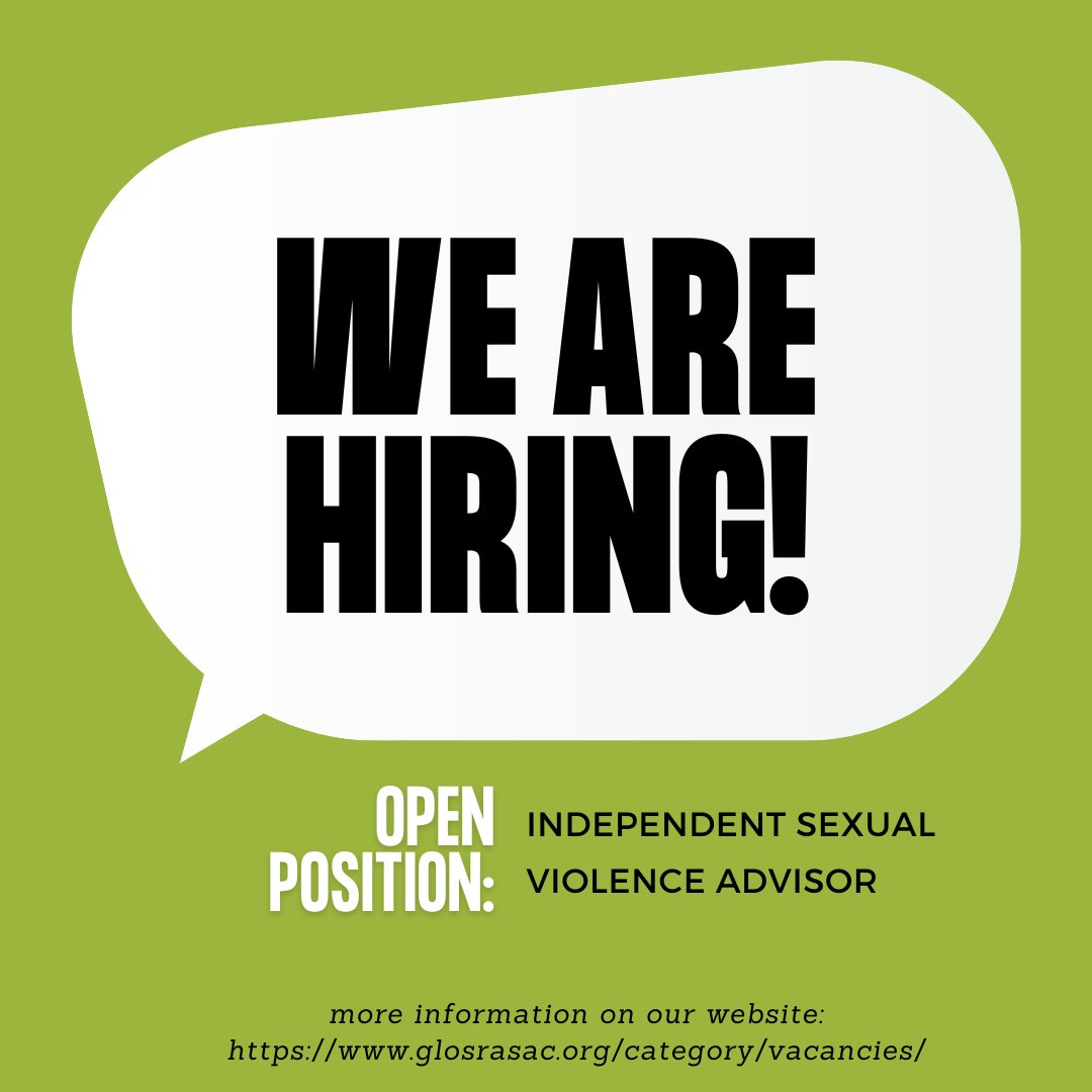 We are hiring!!

We are currently recruiting an Independent Sexual Violence Advisor. 
The application deadline is midday, Thursday 6th of April.
For more information about this job position, please visit our website: glosrasac.org/category/vacan…