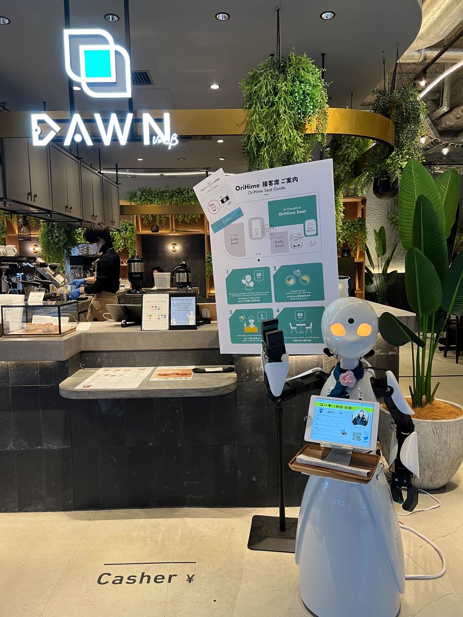 koki_sixx's tweet photo. Welcome to the world’s FIRST #AvatarRobotCafé DAWN in #Nihonbashi #Tokyo 🇯🇵
You can talk with #AvatarRobot #OriHime. The OriHime is NOT an AI robot but remotely operated by "Pilots" from across and outside Japan.
Why not experience unprecedented service at the unique cafe? https://t.co/L5rgHkcyfK