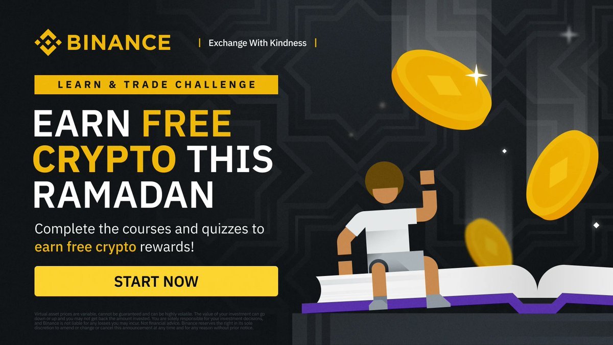 BinanceAfrica's tweet photo. In celebration of #Ramadan, we've launched a new round of #Binance Learn &amp; Earn 📚

Boost your blockchain knowledge by completing the quizzes, and enjoy crypto rewards!

Get started ➡️  https://t.co/qGFTQerGT5 https://t.co/AEW6Uq2Xgz