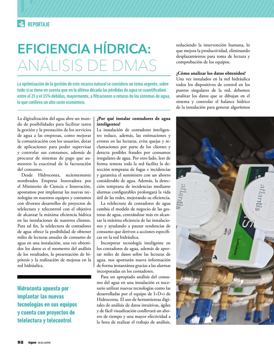 iAgua's tweet image. 🔵 @HidrocontaSA apuesta por instalar en sus #contadoresinteligentes tecnología de última generación para cuantificar las pérdidas de #agua.

Lee más en este reportaje incluido en #iAguaMagazine43 👇.
iagua.es/noticias/hidro…