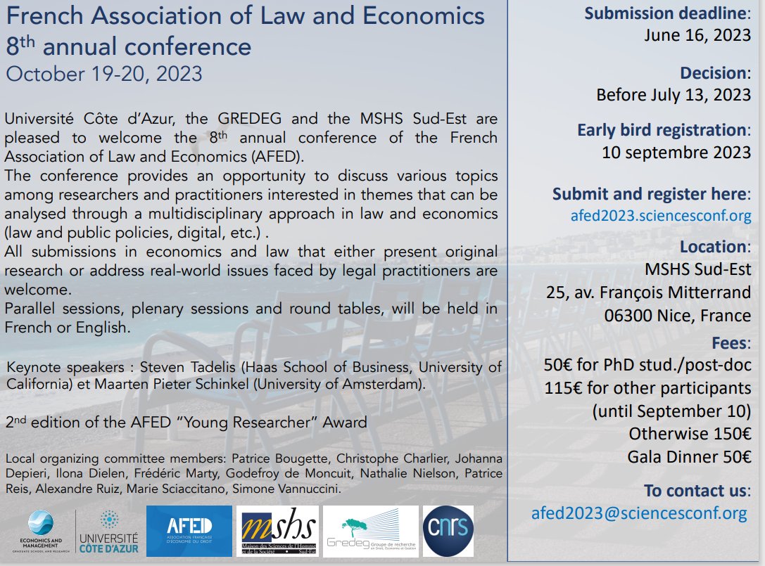 Dear all, we are pleased to announce you the hosting of the AFED's 8th annual conference in Nice this October. We are pleased to welcome you and can not wait to see you there!