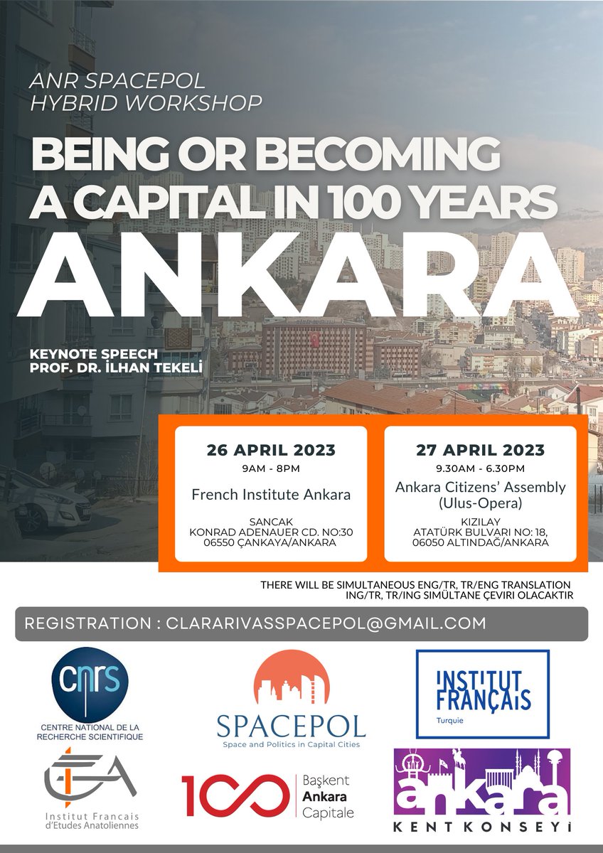 SpacePolProject's tweet photo. 📢Spacepol Event Alert 📢Join us online or in person in a month's time 🗓️26/27 April 📍Ankara to discuss how Ankara became (and is) the capital city that it is today. Detailed programme will be ready soon. Watch this space. @ifturquie @ank_kentkonseyi @AnkyraWitch @szafersahin https://t.co/OtLfCFd43q