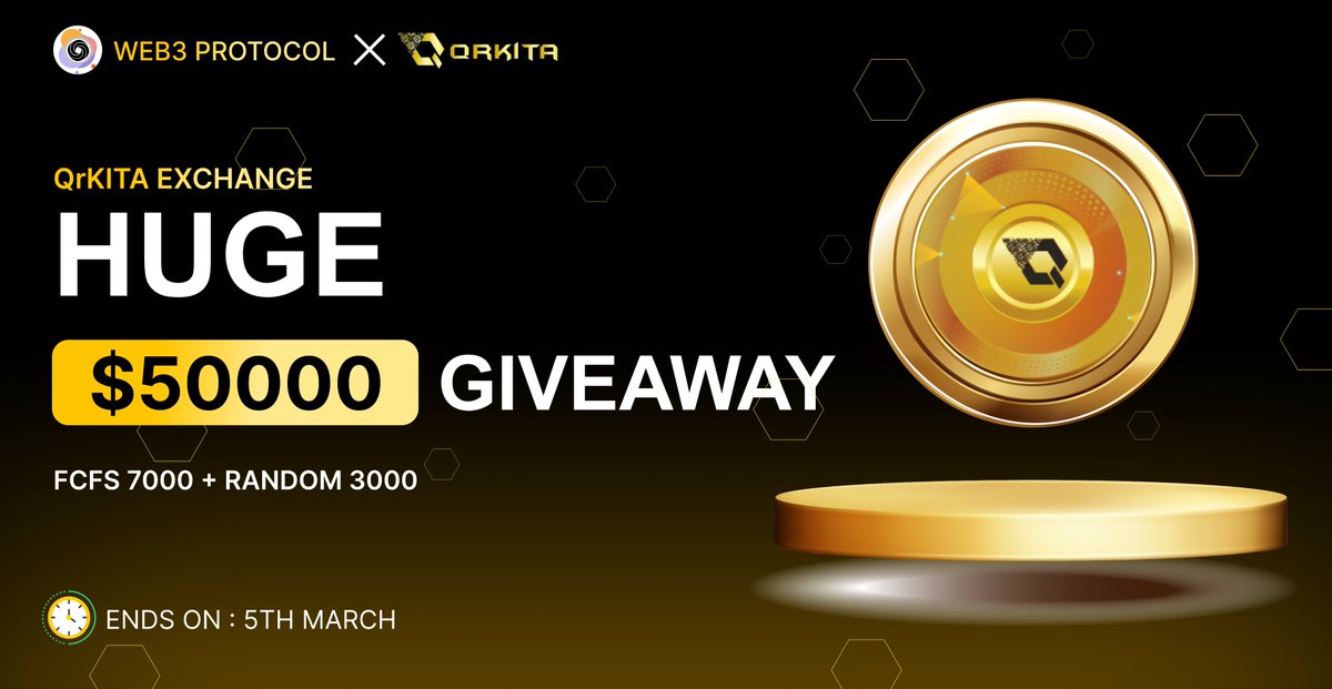 🎉Web3 Protocol X  Qrkita Huge Giveaway

 🏆Prize Pool:- $50,000 $QRKITA ( FCFS )

To Enter:- 
✔️Follow  <a href="/Web3_Protocol/">Web3 Protocol</a> &amp; <a href="/qrkitaexchanger/">TokoQRT</a> 
✔️Like and RT 3 friends
✔️ Fill form :- giv.gg/qrkita

#Airdrop #Giveaway #Giveaways #Airdrops #Qrkita