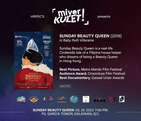HRPECPhils's tweet photo. Ipapalabas mamaya ang Sunday Beauty Queen ni Baby Ruth Villarama. LIBRE! sa MiyerKULET! ng HRPEC.

May talkback kasama ang direktor at producer/editor pagkatapos.

7:00 p.m. | Open-air Rooftop
Fil Garcia Tower, Kalayaan Ave. cor Mayaman St., Quezon City (near QC Hall and Gubat) https://t.co/1UVJZVCjrK