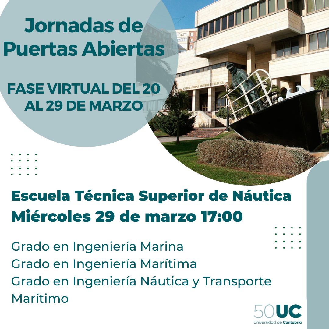 Hoy finalizamos la fase virtual de las Jornadas de Puertas Abiertas 2023 con la Escuela Superior de Náutica de la <a href="/unican/">Universidad de Cantabria</a>. ¡Os esperamos para resolver vuestras dudas! ✍

Enlace disponible en: web.unican.es/unidades/soucan

#tansoloelprincipio