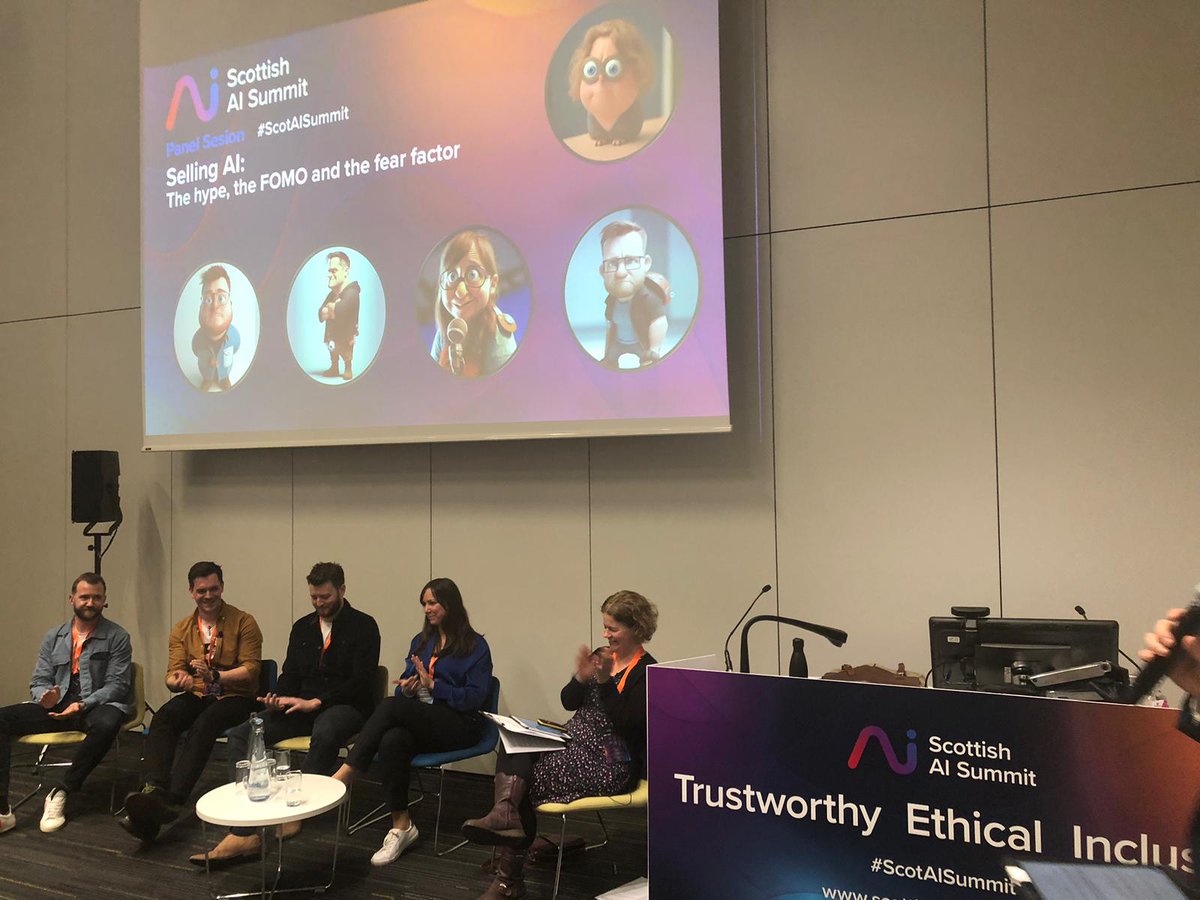 Great to be back to the #ScotAISummit yesterday with our very own @KatyGuthrie charing a panel on how much to use AI in the marketing of your business. Check out the avatars! @mhairi_aitken @JontyFairless @nilehq @Gigged_AI @LupovisDefence