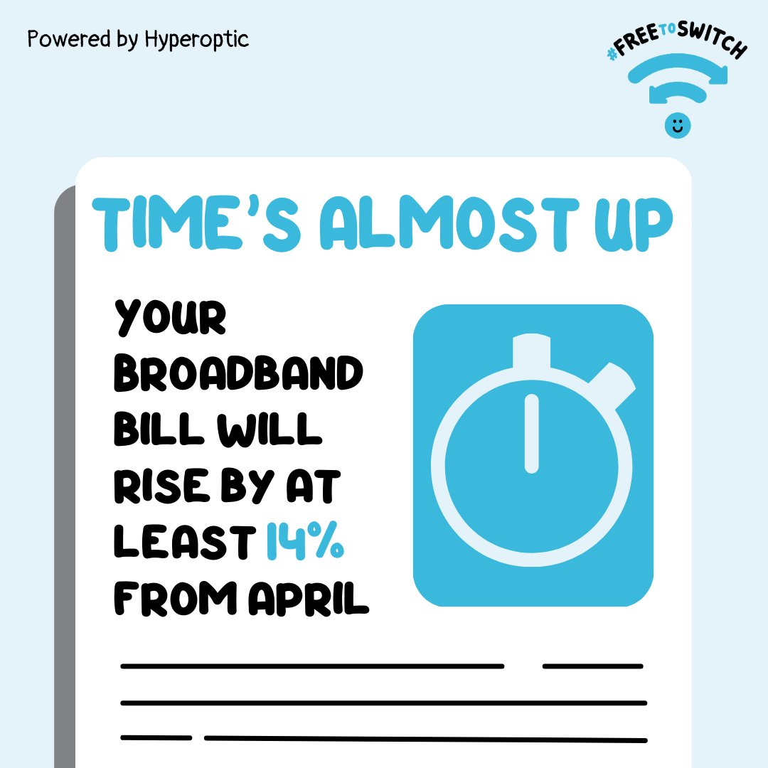🚨Time's Almost Up🚨

From April onwards, you will likely be facing price rises above the rate of interest. 

Check NOW to see if you are #FreeToSwitch to a better, more affordable deal: bit.ly/CanISwitchNow