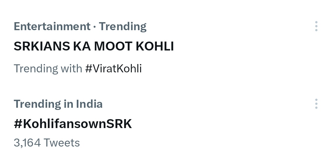 MootraKaal chal raha hai. Tv pe bhi. Twitter pe bhi. 
Kohlifans and SRKIANS are going all out against each other.